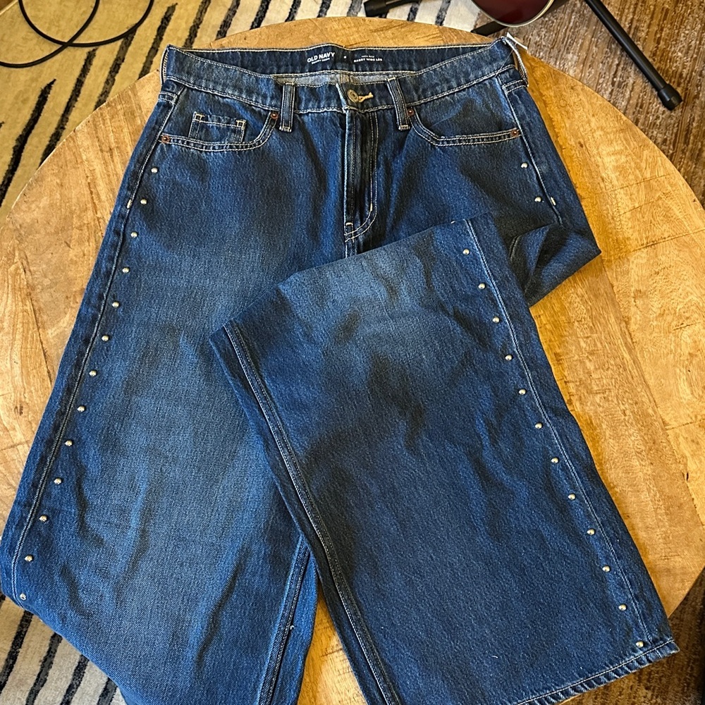 Old Navy Dark Blue Wide-Leg Jeans with Silver Stud Trim